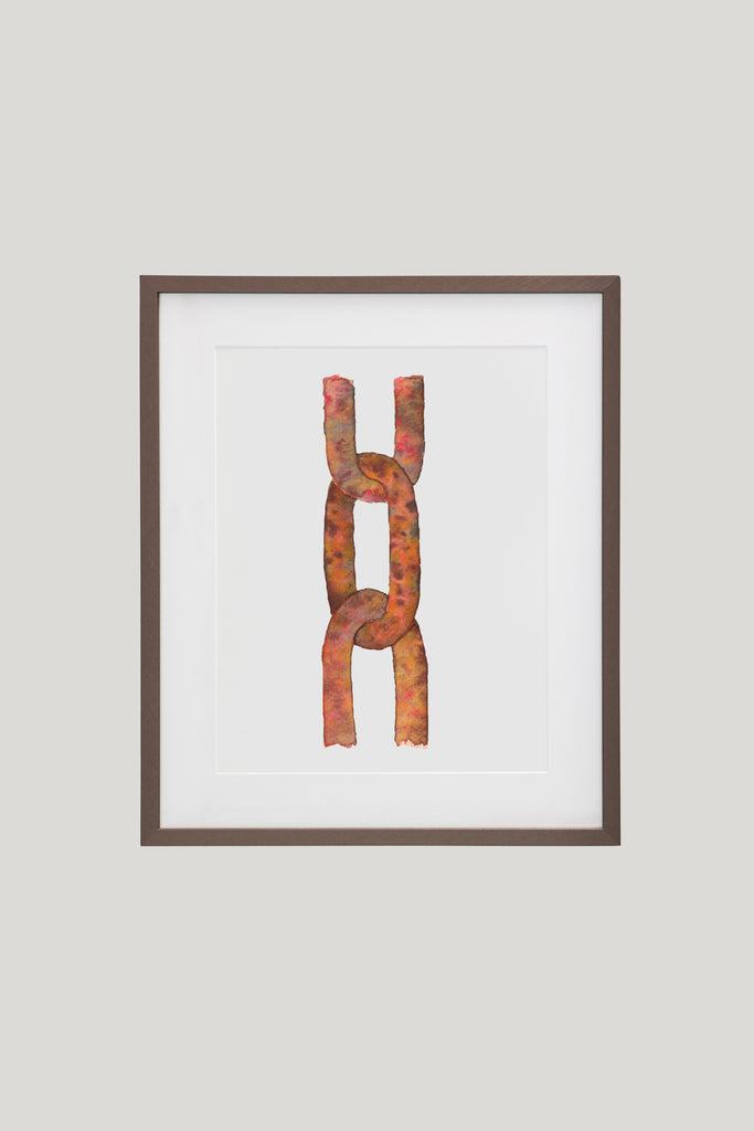 Cuadro con cadena de ancla en acuarela con marco marrón