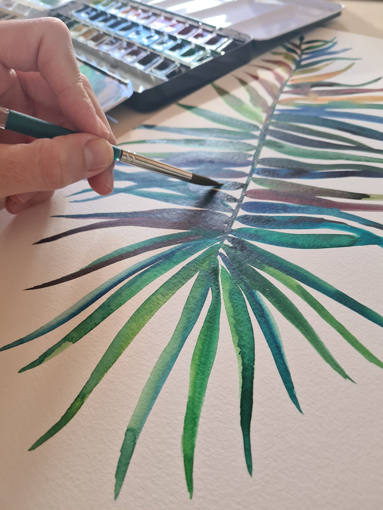 Detalle rama de palmera en acuarela verde