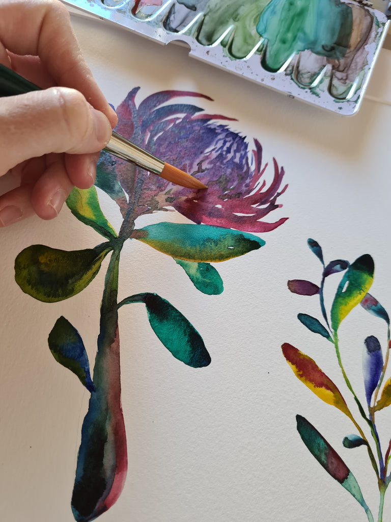 Detalle protea pintada en acuarela