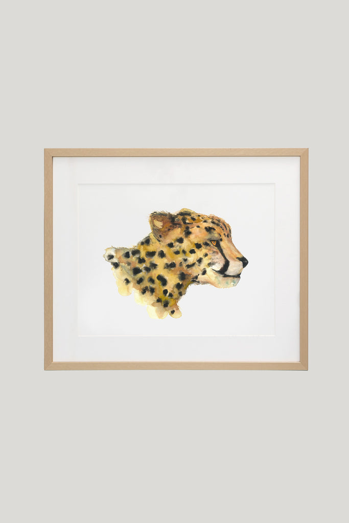 Cuadro guepardo en acuarela con marco madera natural