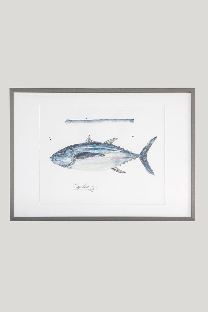 Cuadro pez pintado en acuarela con marco gris